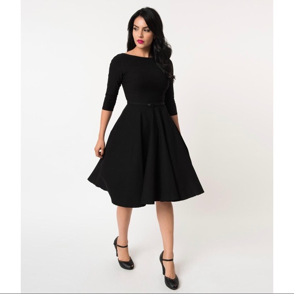 Unique Vintage Dresses & Skirts - Unique Vintage Black 3/4 Sleeved Dress